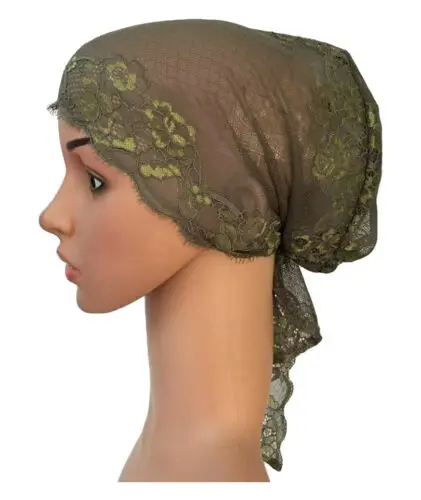 Flower Women Muslim Inner Cap Lace Head Wrap Cover Scarf Islamic Headwear Bonnet Hat Skullies Beanies Hair Loss Fashion - Цвет: 17 Green