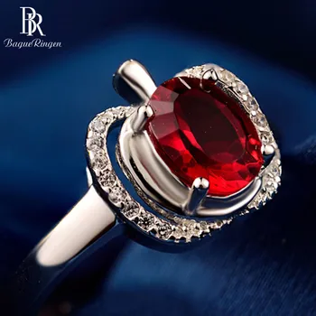 

Bague Ringen 100% Real 925 Sterling Silver Ring With 8*5mm Luxury Natural Ruby Gestone Engagement Ring Wedding Party Gift