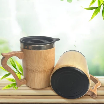 

New Natural Bamboo Mug with Stainless Steel Liner Creative Vacuum Cup Coffee Milk Mug with Cover Travel Mug