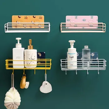 

Wall Hanging Rack Bathroom Shelf Wrought Iron Organizer Household Items Toilet Wash Table Supplies Storage Containers