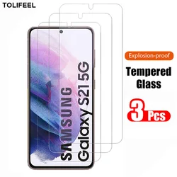 Premium 3 - Pack Tempered Glass Screen Protector - Ultra - Durable 9H Hardness, 2.5D Curved Design - Galaxy S21 (Transparent)