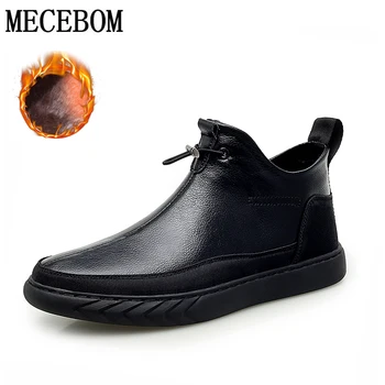 

Men's Boots Autumn Winter Plush Warm Black High Top Ankle Boots for Male Men Casual Outdoor Leather Shoes Men Shoes