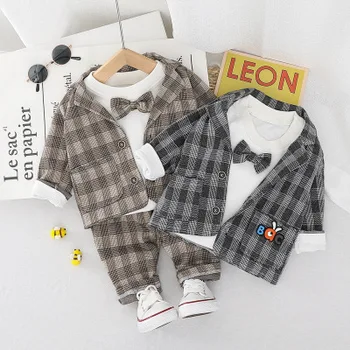 

New spring and autumn children's clothing Korean children's clothing boy plaid casual boy baby fashion suit three-piece