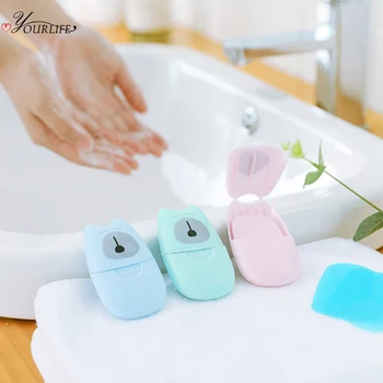 

OYOURLIFE 50pcs/set Portable Mini Soap Paper With Case Outdoor Travel Disposable Paper Soap Family Bathroom Accessories