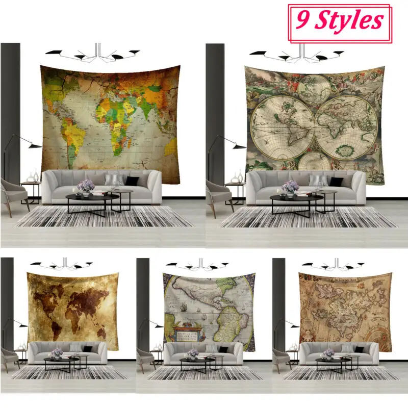 

1PC Retro Global Map Tapestry Wall Hanging Art Beach Towel Blankets Wall Art Home Painting Map Mural Decorative Tapestry 95X73CM