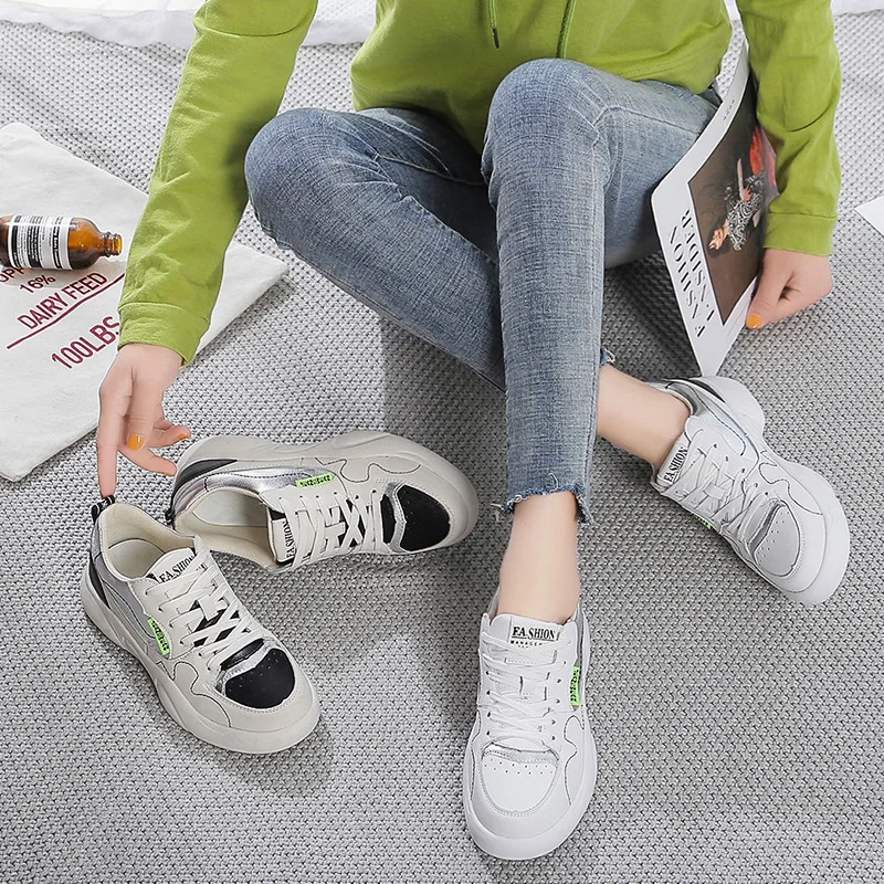 

Genuine Leather White Shoes Women's 2020 Spring New Style round-Toe Versatile Shoes Casual Sports Daddy INS Stylish Sneaker