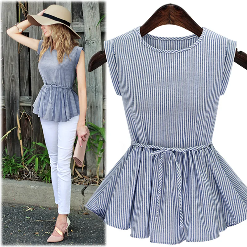 

2018 Spring And Summer New Style Western Style Fat Mm Large Size Dress Vertical Striped Sleeveless Shirt