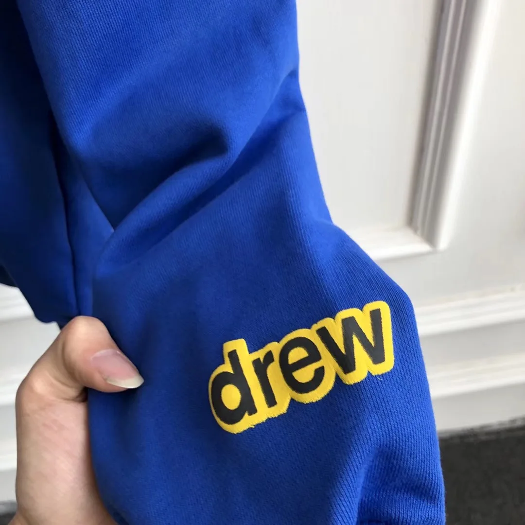 19FW Drew House New Color Blue Hoodies Men Women Couples Drew Smile Face Printed Justin Bieber Hoody Sweatshirts Men