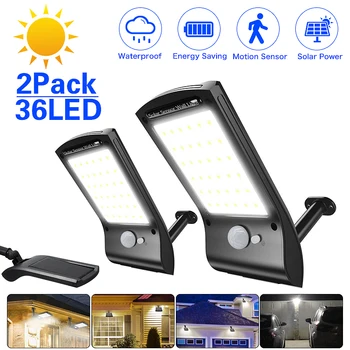 

Solar Wall Lights Outdoor Waterproof Security 36 LED Solar Powered Motion Sensor Wall Lamp with Mounting Pole For Garden Pathway