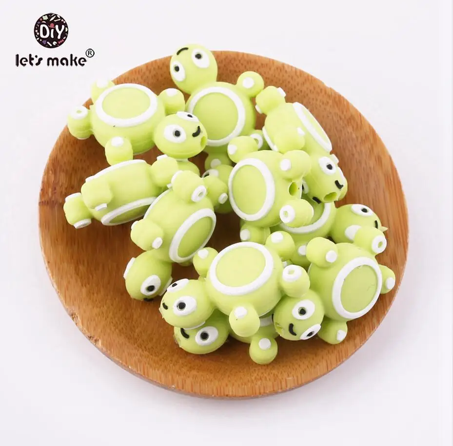 lemon green Давайте сделаем Силиконовое черепаха может жевать DIY ювелирные аксессуары в виде бусин детский Прорезыватель зубов, пустышка цепи сделанные зубные кольца для детей ожерелье - Цвет: lemon green
