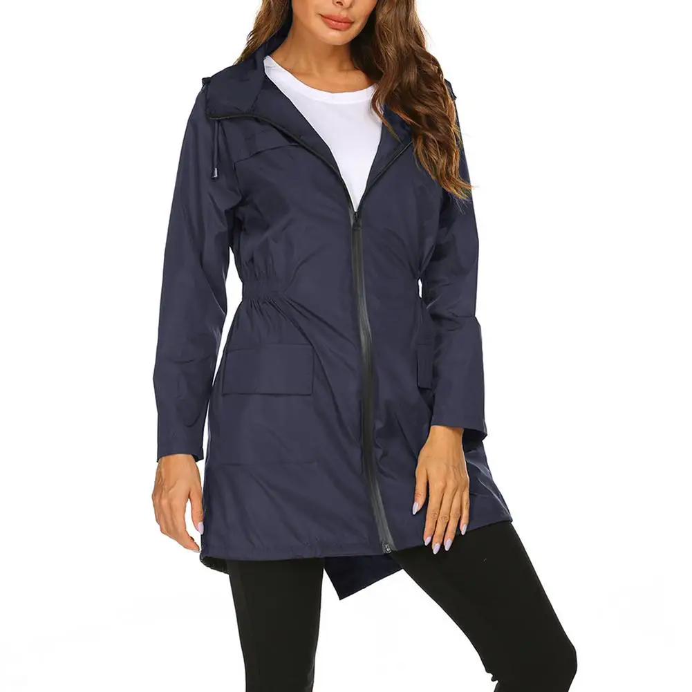 Impermeável leve com capuz para mulheres, jaqueta impermeável Long Rain Jackets Outwear para caminhadas ao ar livre, New Rainwear