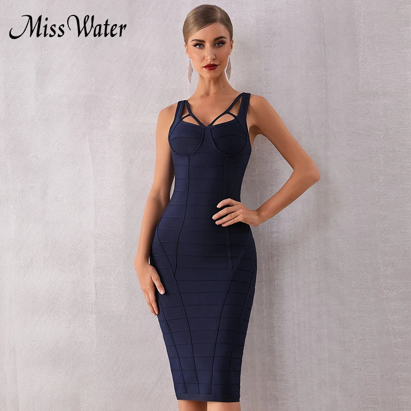Miss Water 2020 New Summer Women Bodycon Bandage Dress Sexy Sleeveless Spaghetti Strap Club Celebrity Evening Party | Женская одежда