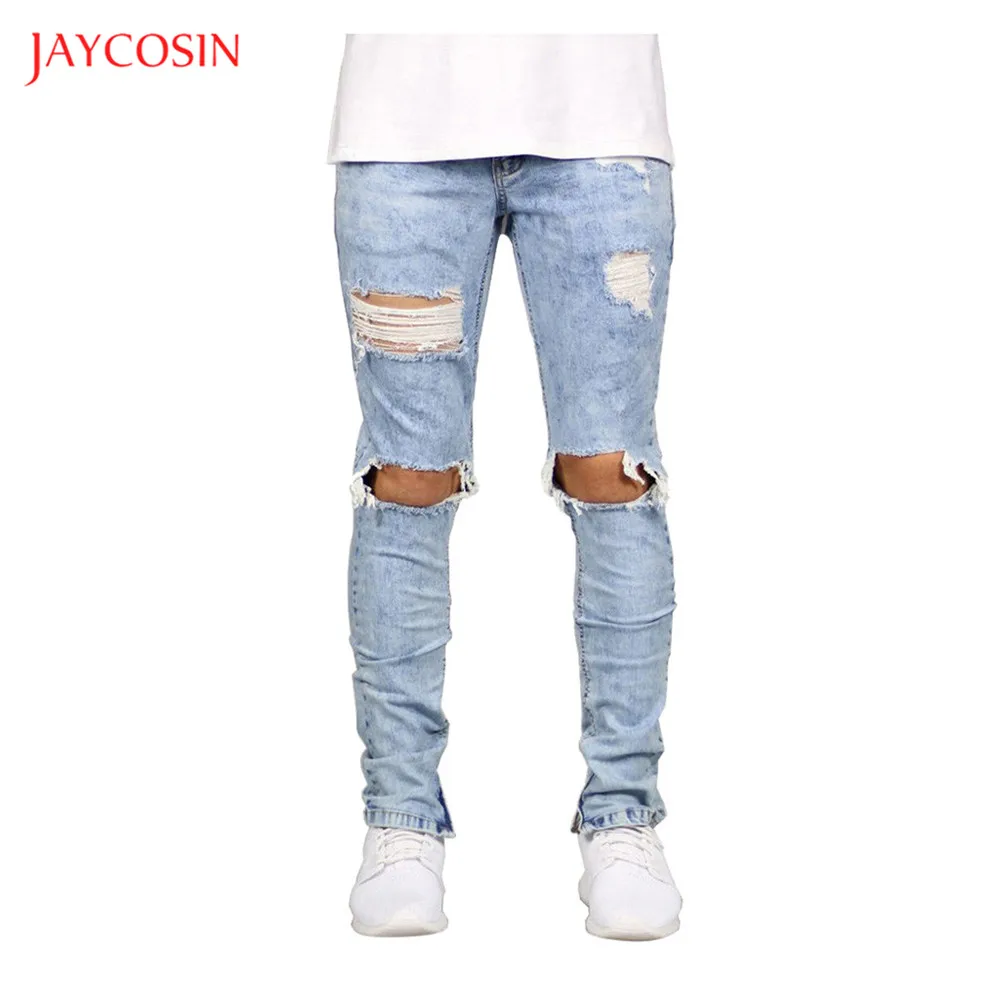 Jaycosin новые обтягивающие джинсы мужские повседневные уличные рваные джинсы Брюки Homme хип-хоп мужские узкие джинсы брюки