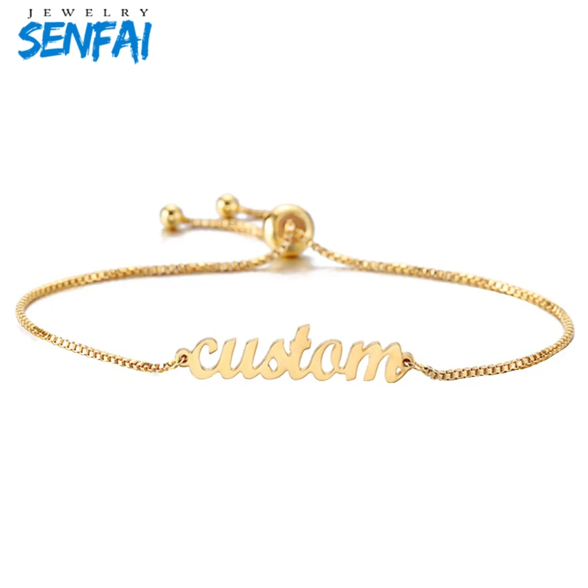 

Custom Bar Nameplate Bracelet Adjustable Stainless Steel Chain Bangle Words Date Letters Bracelet Memorial Day Gift for Women