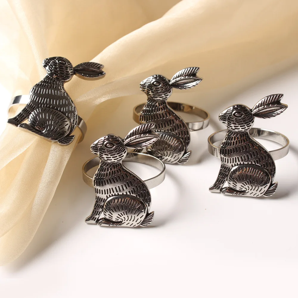 3pcs Bunny Ears Napkin Rings Rabbit Ring Holder Metal Napkin BuckleTable Decor 