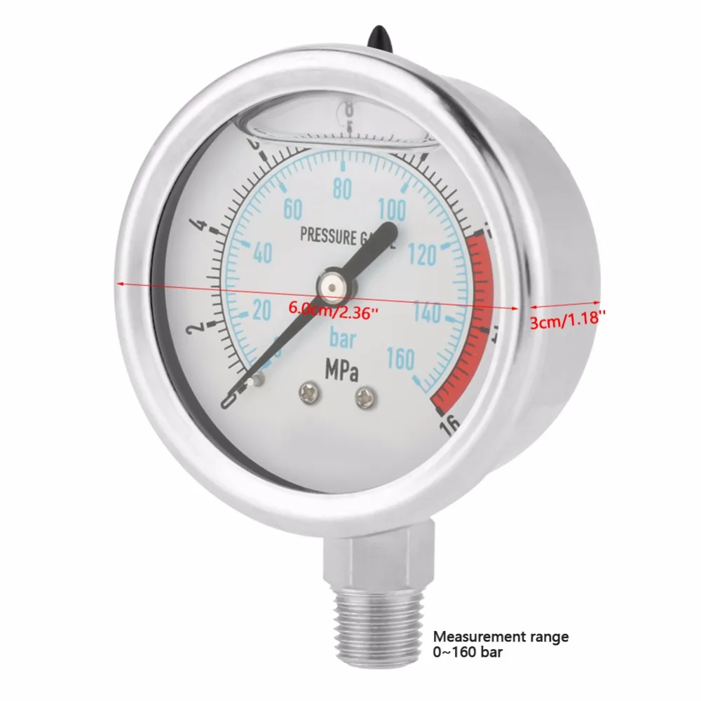 0-160Bar гидравлический Манометр 0~ 16Mpa 1/" NPT 60 мм циферблат воздуха гидравлический манометр воды метр