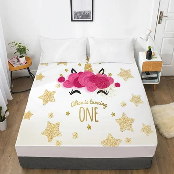 

Crown Unicorn Cartoon Fitted Sheets Mattress Cover With Elastic Band 3D Bed Sheet For Children Kids Baby 160x200 180x200