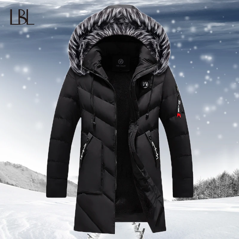 Parka Jacket Coats Windbreaker Fashion Mens Hooded Fleece Man Cotton Male Fur Solid Thick