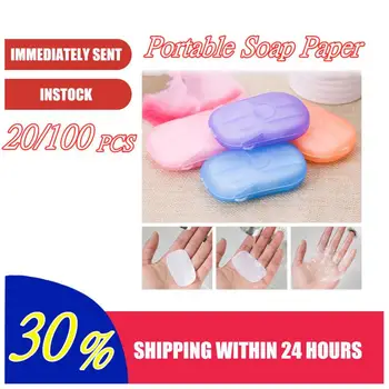 

100PCS Disposable Mini Travel Soap Paper Washing Hand Bath Cleaning Portable Boxed Foaming Paper Soap Hand Antiseptic