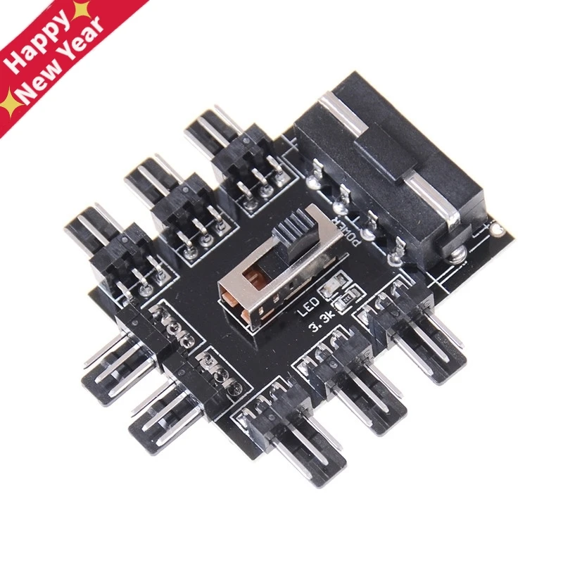

1 to 8 Way Splitter Cooler Cooling Fan Hub 3pin 12V Power Socket PCB Adapter 2 Level Speed Control PC Computer IDE Molex