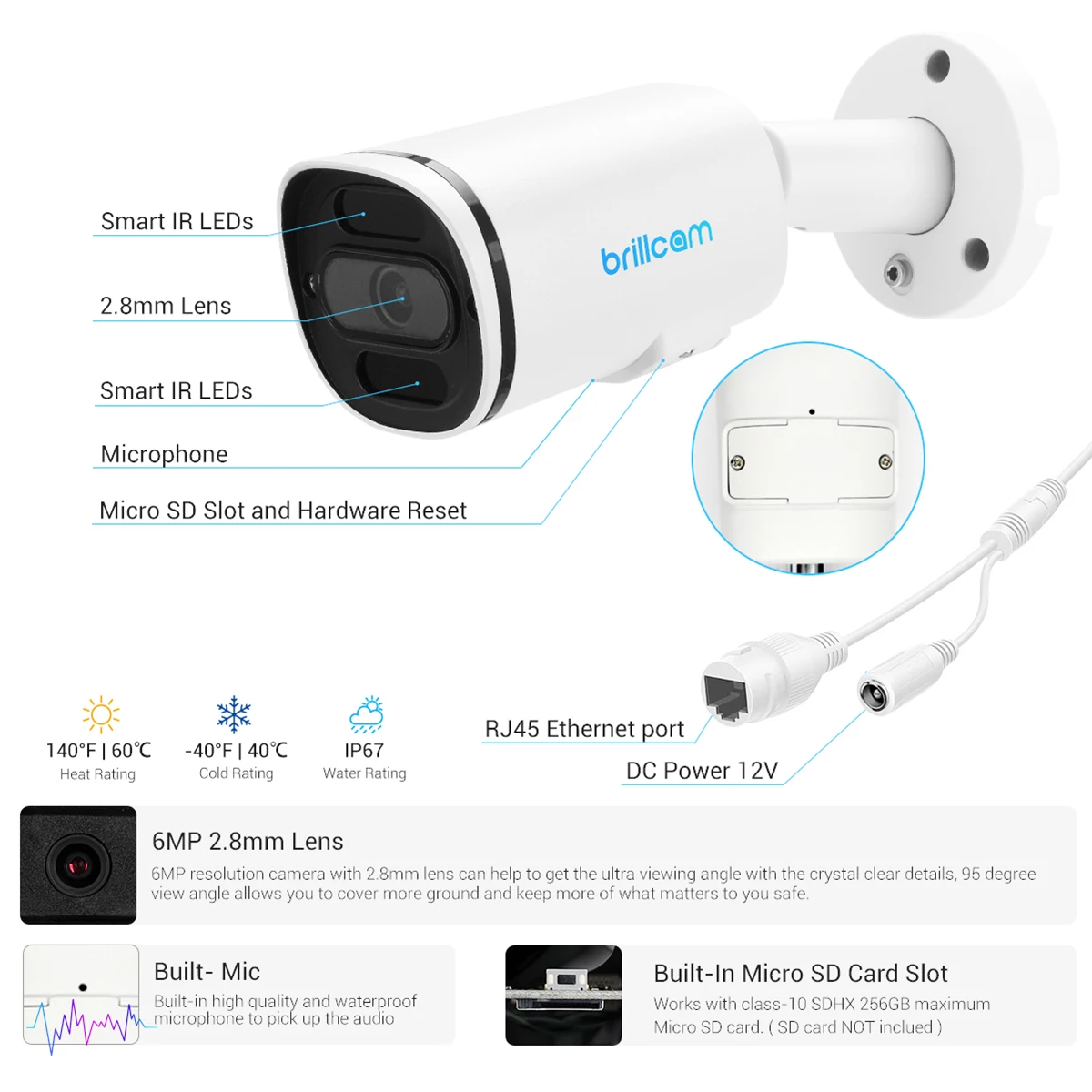 Brillcam 5MP6MP POE IP камера 30 м встроенный микрофон сетевая с глубоким обучением