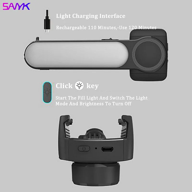 SANYK Gimbal Stabilizer Single Axis Stabilizer Bluetooth Selfie Stick Anti-shakeTripod With Led Fill Light for Vlogging
