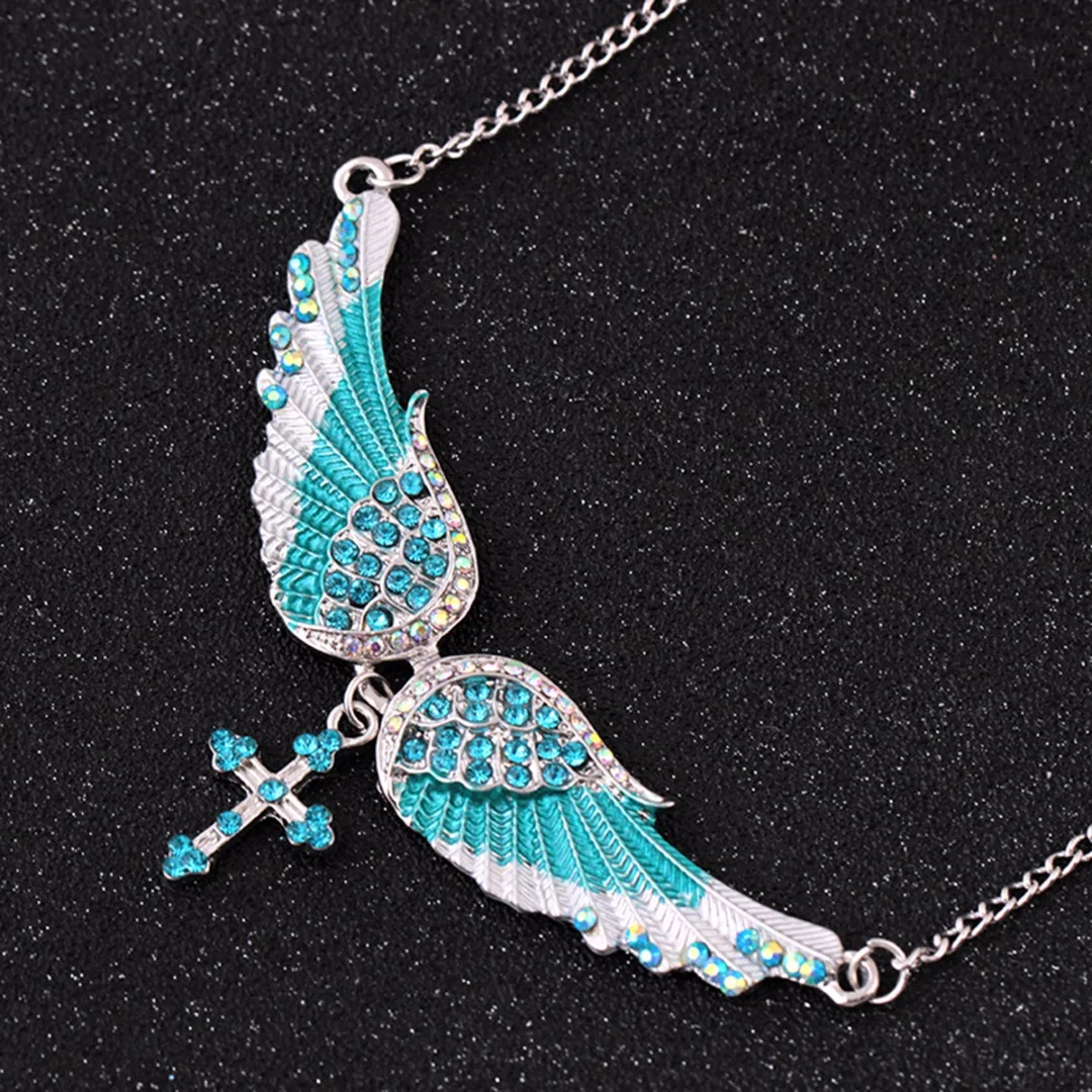 Womens Ladies Crystal Angel Wings Cross Chain Pendant Fashion Necklace Gift
