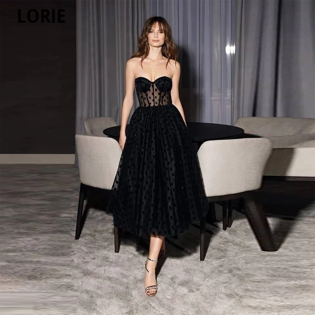 LORIE Fashion Sweetheart A-Line Tulle Evening Dresses 2021 Polka Dot Mother Party Prom Gowns Vestidos De Noche Plus Size Custom black
