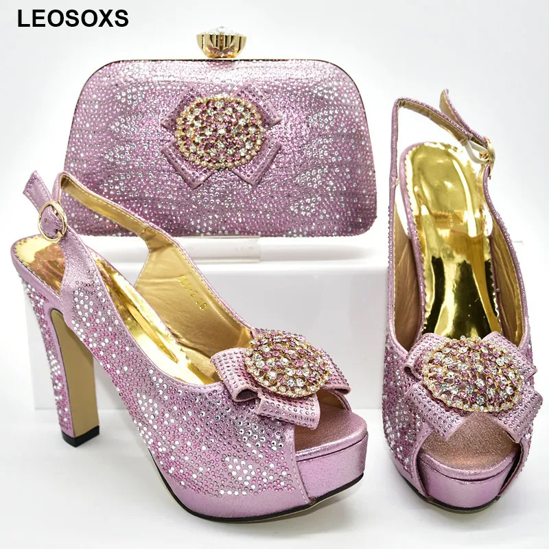 

Latest Design Italian Shoes with Matching Bags 2020 African Shoe and Bag Set Decorated with Rhinestone Shoes Woman High Heel