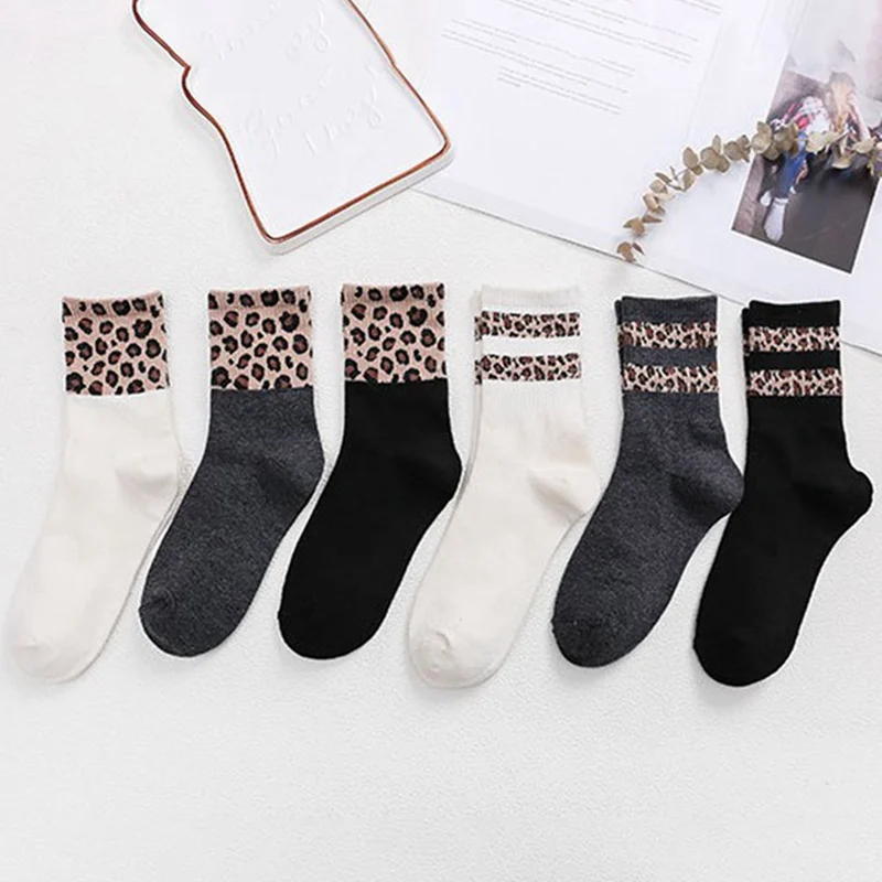 Женские носки в стиле ретро с леопардовым принтом, хлопковые женские носки, модные уличные Популярные полосатые леопардовые носки на весну и лето, крутые носки