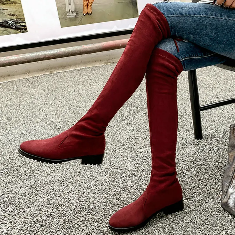 

College Style Women Thigh High Boots Simple Leopard Print Flat Elastic Boots Women Winter Over the Knee Boots Ladies Socks Boots