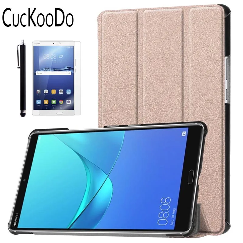 Ультратонкий портативный складной чехол+ Защитная пленка+ стилус для huawei MediaPad M5 8,4 дюймов планшет - Цвет: RoseGolden
