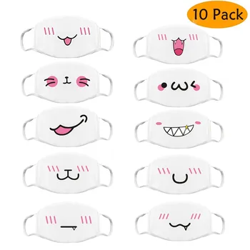 

10pcs Kawaii Face Mouth Masks For Women Men Face Cover Cartoon Print Anime Cos Funny Mouth-muffle Washable Reusable Mouth-muffle