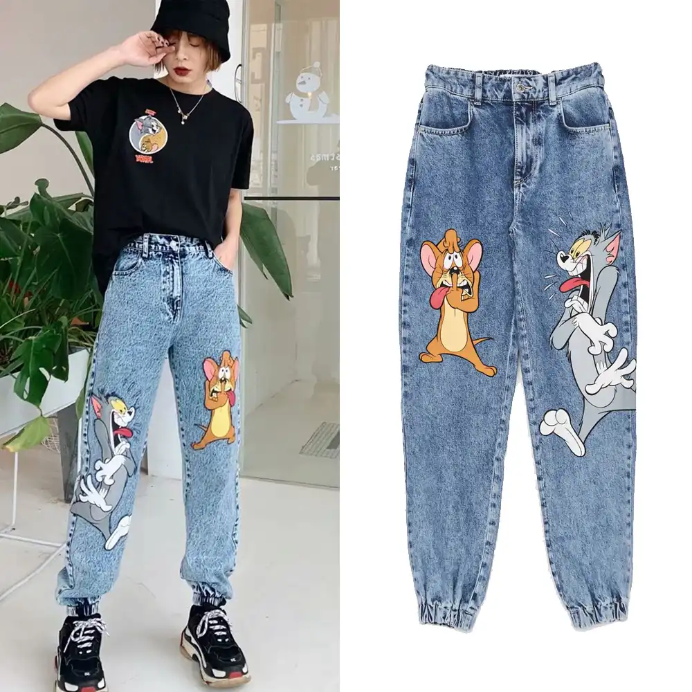 Pantalones Vaqueros Con Estampado De Dibujos Animados De Primavera 2020 Para Mujer Pantalones Vaqueros Informales Sueltos De Cintura Alta Pantalones Pantalon Retro Pantalones Vaqueros De Calca Para Mujer Aliexpress
