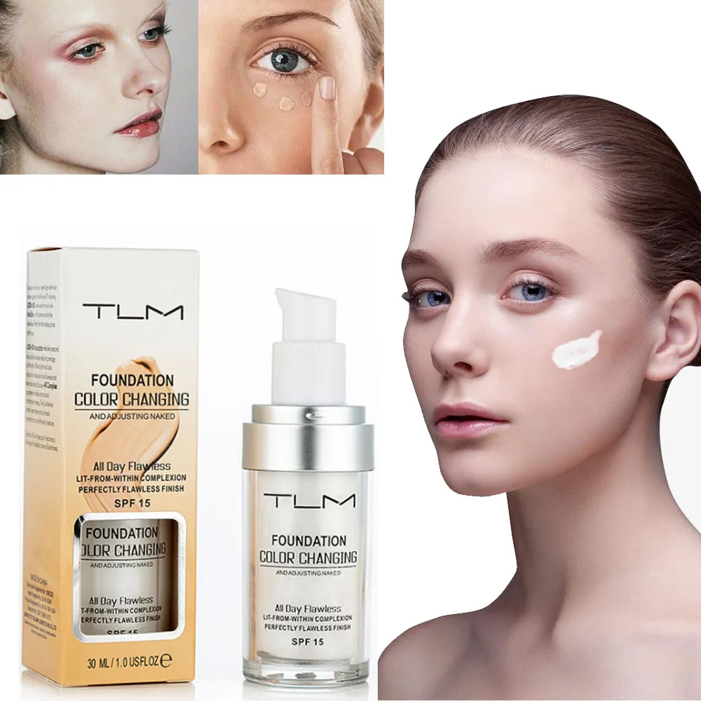 

TLM 30ML Color Changing Foundation Makeup Base Concealer Long Lasting Waterproof Makeup Skin Care Liquid Foundation 1 Pc