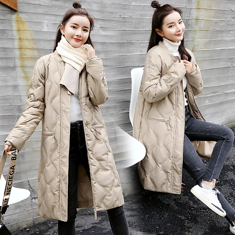 

Winter New Style Long Sleeve Mid-length Solid Color Elegant Cool Comfortable Warm Cotton-padded Clothes Simple Trend