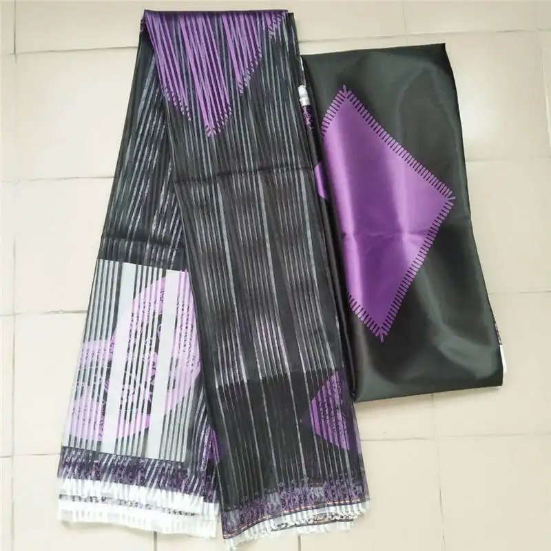 

2019 Satin African Ghana Waxed Printed High Quality Satin + Organza Printed Fabric Nigerian Plain Fabric 6 yards for fabric