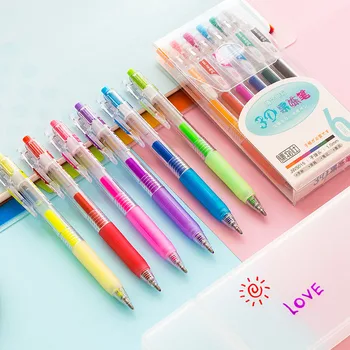 

6Pcs/Set Creative 3D Jelly Pen Set Cute DIY Painting Gel Pen Colored Neutral Pens For Girl School Supplies Korean Stationery