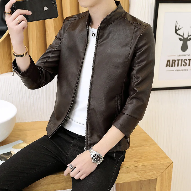 Leather Coat Men's Spring And Autumn Casual Korean-style Slim Fit PU Leather Jacket Men's Youth Thin Coat New Style Simple