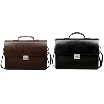 

Business Men's Bag Large Capacity Cowhide Leather Briefcase Combination Lock Shoulder Messenger Bag 38X27X7cm