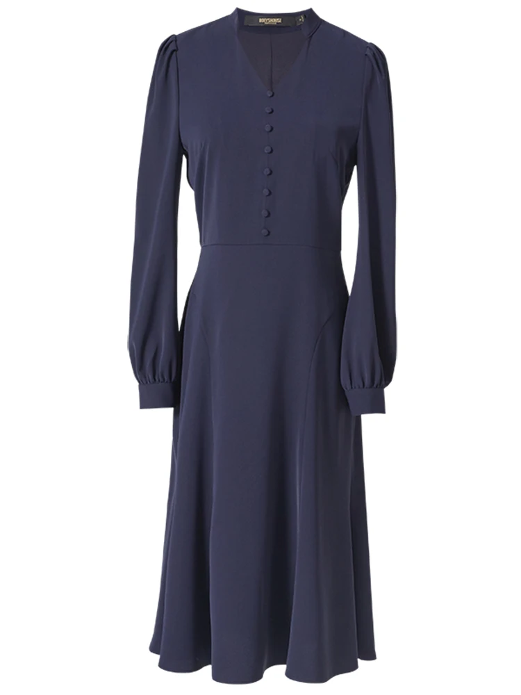 Intellectual OL simple dress female 2020 new temperament dark blue slim skirt