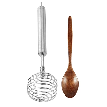

1 pcs House Whisk for Eggs Whisk Silver & 1 pcs Restaurant Kitchen Tool Non Slip Soup Porridge Wooden Spoon