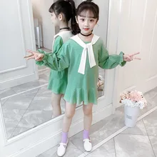 Платье принцессы для девочек коллекция года, Летнее Детское платье в полоску с длинными рукавами хлопковые праздничные платья для девочек, детская одежда для детей возрастом 4, 6, 8, 10, 12 лет