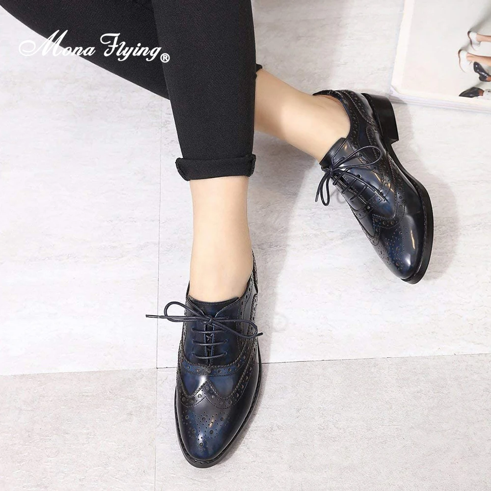 Women's Genuine Leather Oxfords Brogues Wingtips Comfort Hand-made