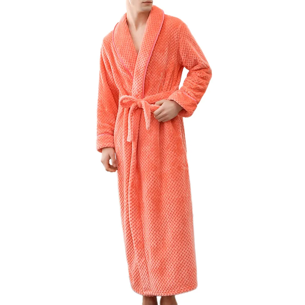 Мужская и женская зимняя плюшевая шаль банный халат большого размера удлиненная утепленная Домашняя одежда женские пижамы накидка халат Batas - Цвет: ORANGE MEN