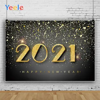 

Yeele Happy New Year 2021 Golden Spots Stars And Black Board Photophone Adult Photography Backdrops for Decor Customized Size