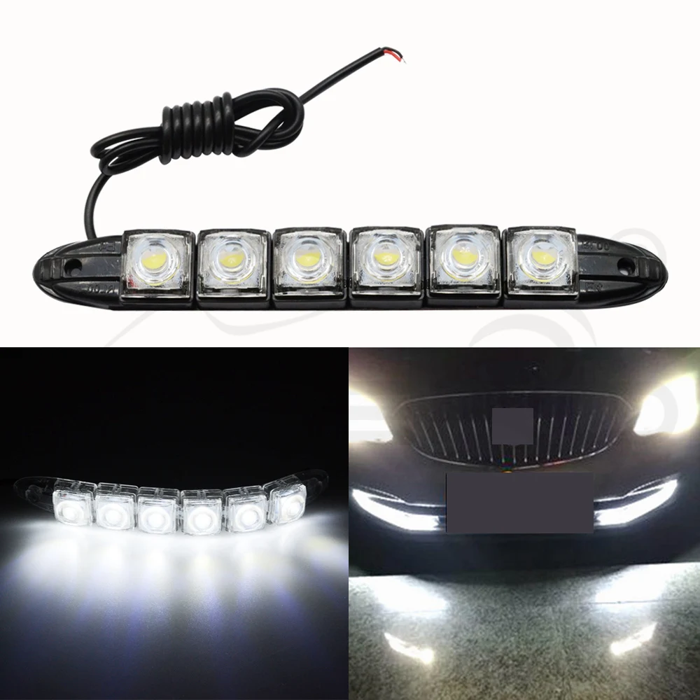Hviero Car Styling DRL Daytime Running Lights 6LED White Waterproof Bright Flexible Driving Fog Bulb Warning Lamp DC 12V Auto Led