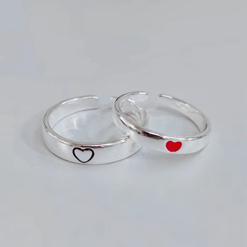 Hot Sale New 925 Sterling Silver Red Heart-shaped Opening Couple Ring Fashion Trend Creative High Quality Jewelry