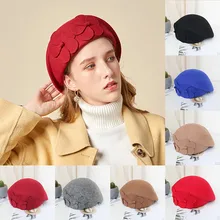 Модные женские береты, женский берет, повседневная шерстяная Толстая теплая зимняя шапка, береты с вышивкой, шапка художника#35