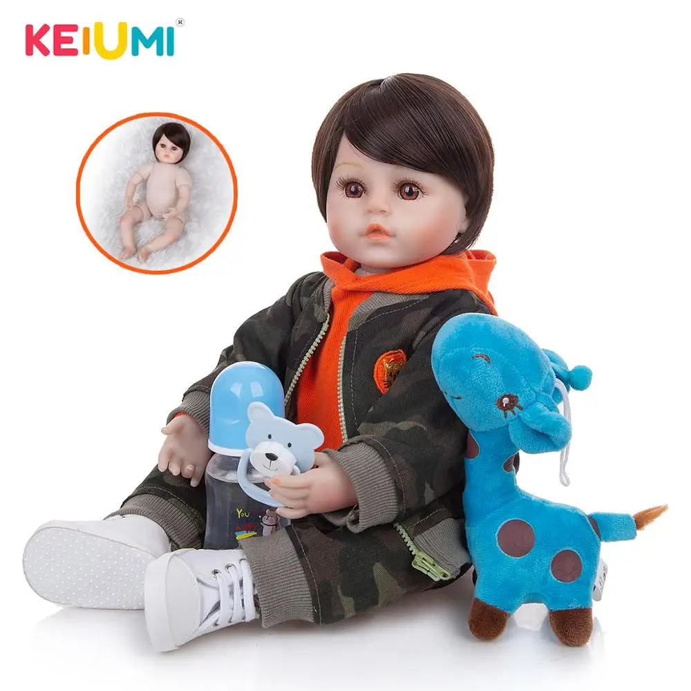 

KEIUMI Dropshipping 48 CM Reborn Babies Doll Cloth Body Realistic Short Hair Newborn Baby Doll Toy Toddler Birthday Gift Present